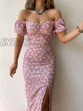 Hnewly Sexy Floral Print Short Sleeve Hip Wrap Party Dress Elegant Off Shoulder Backless New Summer